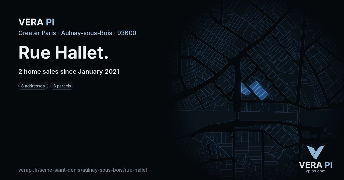 Rue Hallet, Aulnay-sous-Bois at night – every parcel coloured by the prices around it, the street's own parcels lit