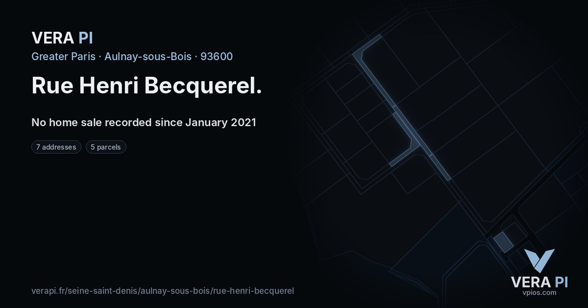 Rue Henri Becquerel, Aulnay-sous-Bois at night – every parcel coloured by the prices around it, the street's own parcels lit