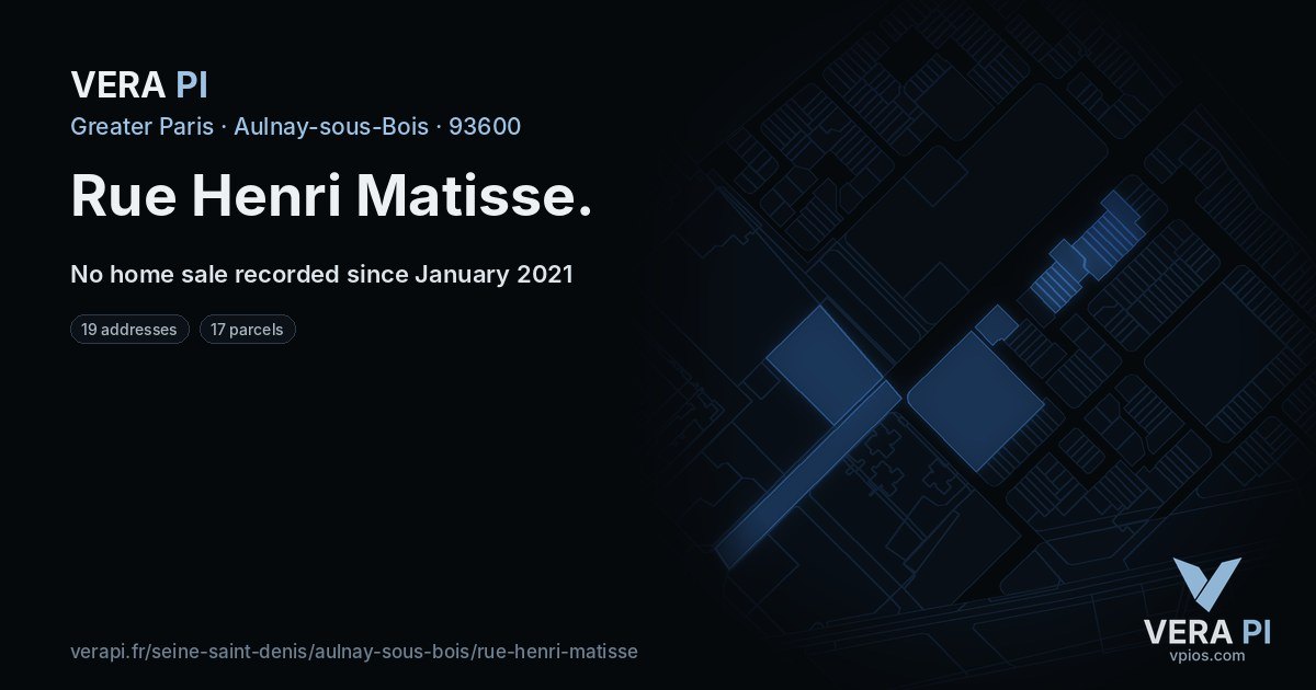 Rue Henri Matisse, Aulnay-sous-Bois at night – every parcel coloured by the prices around it, the street's own parcels lit