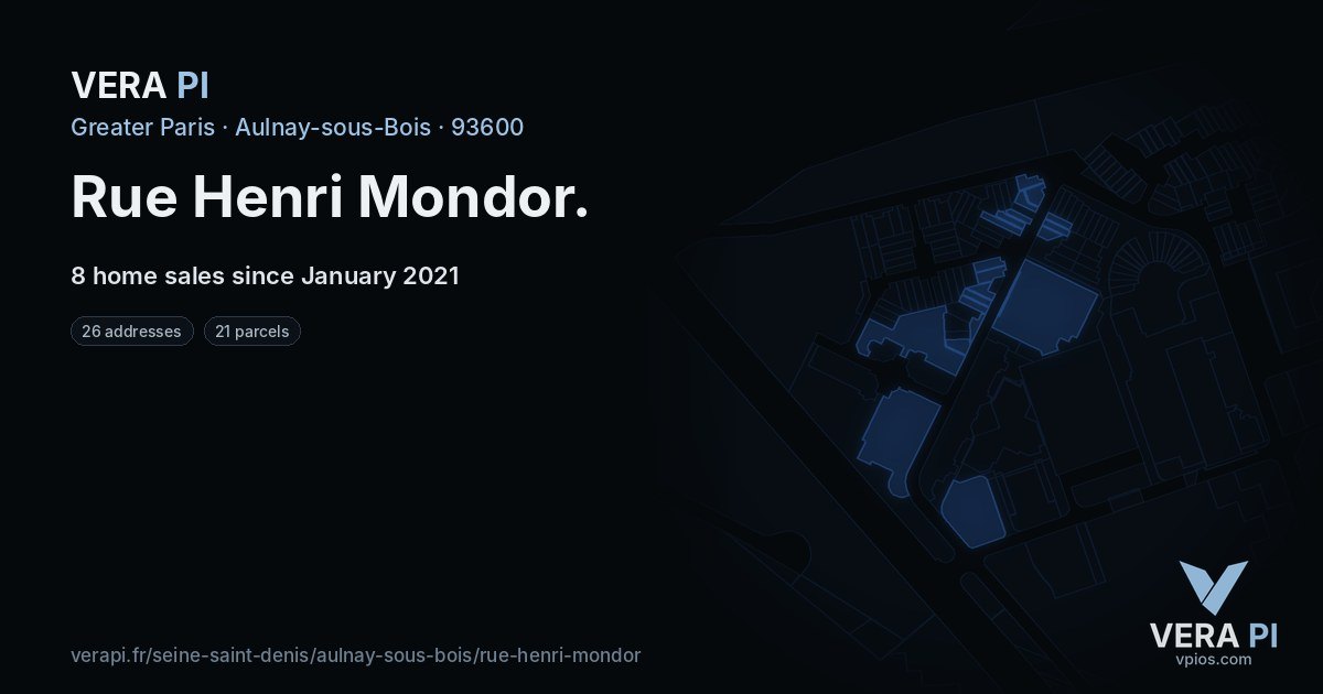 Rue Henri Mondor, Aulnay-sous-Bois at night – every parcel coloured by the prices around it, the street's own parcels lit