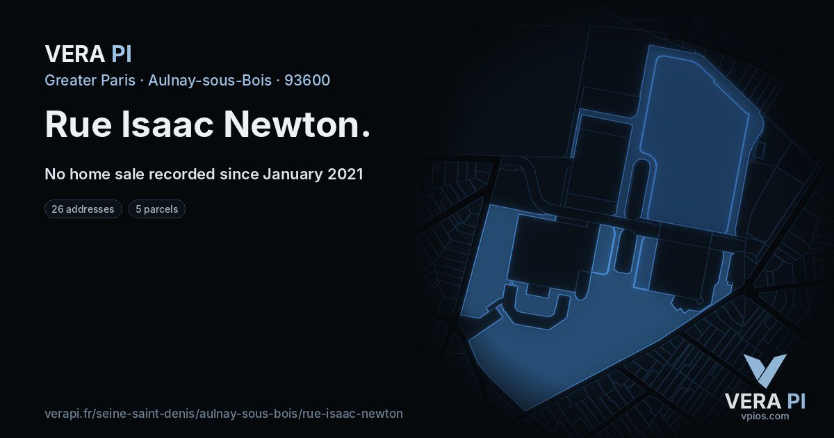 Rue Isaac Newton, Aulnay-sous-Bois at night – every parcel coloured by the prices around it, the street's own parcels lit