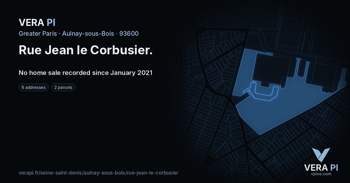 Rue Jean le Corbusier, Aulnay-sous-Bois at night – every parcel coloured by the prices around it, the street's own parcels lit