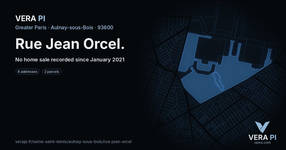 Rue Jean Orcel, Aulnay-sous-Bois at night – every parcel coloured by the prices around it, the street's own parcels lit