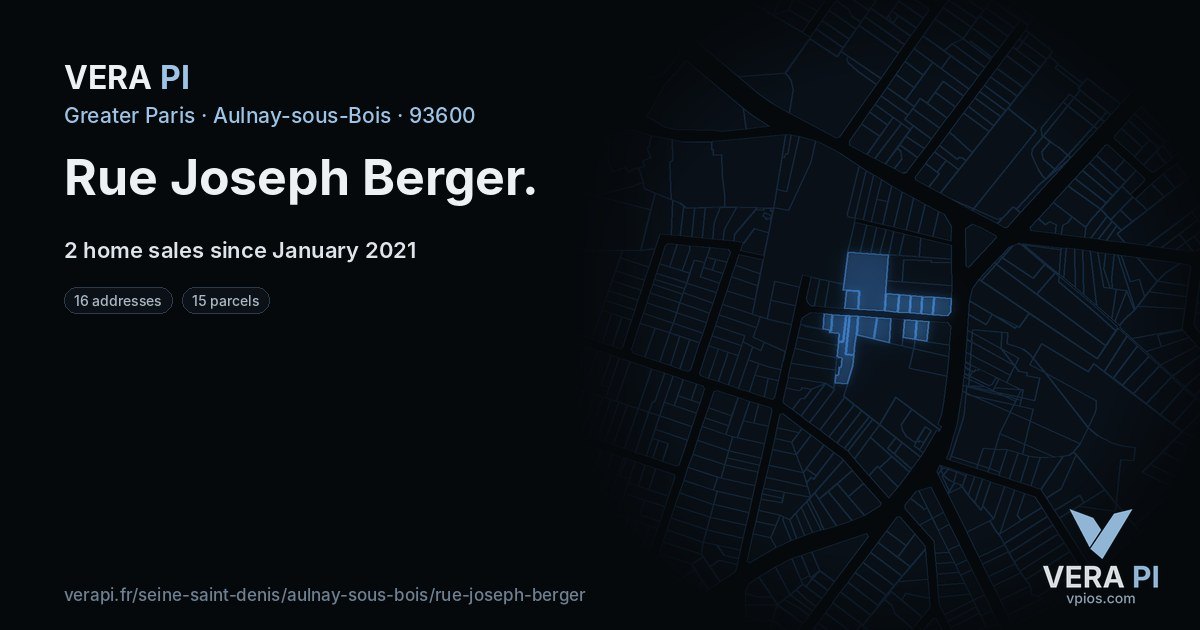 Rue Joseph Berger, Aulnay-sous-Bois at night – every parcel coloured by the prices around it, the street's own parcels lit
