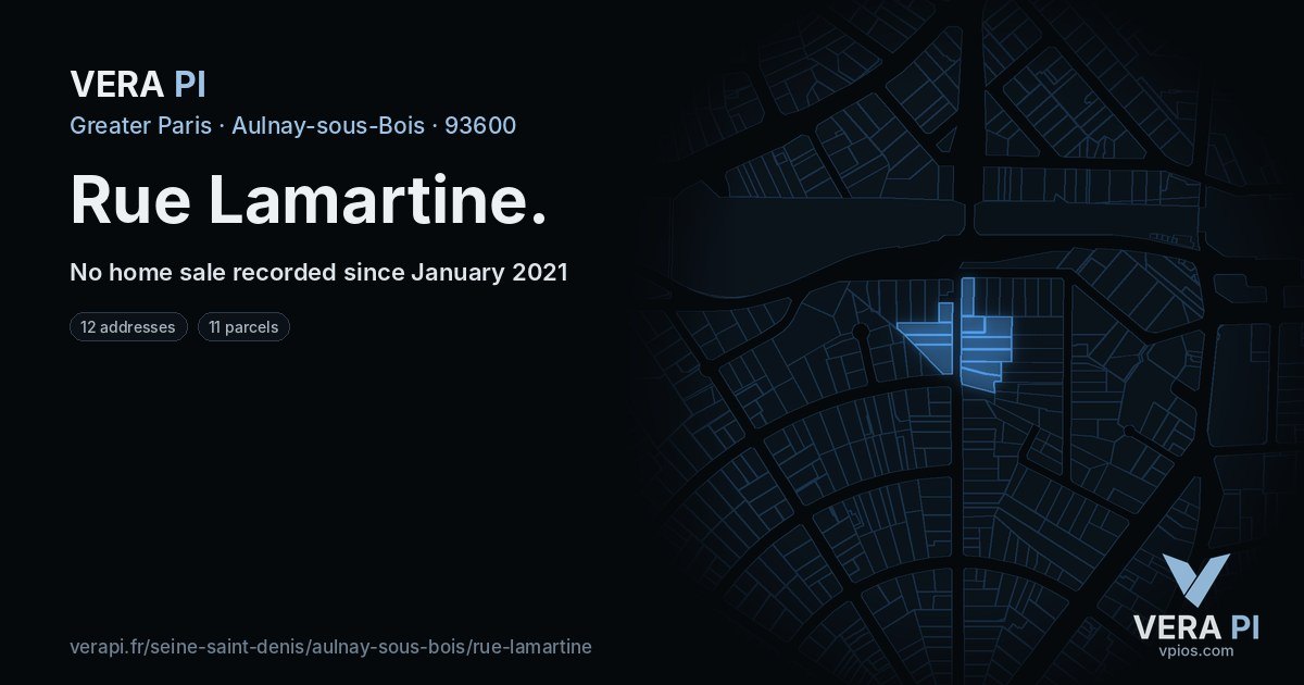 Rue Lamartine, Aulnay-sous-Bois at night – every parcel coloured by the prices around it, the street's own parcels lit