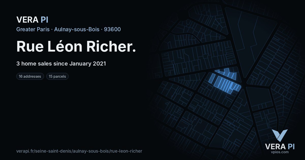 Rue Léon Richer, Aulnay-sous-Bois at night – every parcel coloured by the prices around it, the street's own parcels lit