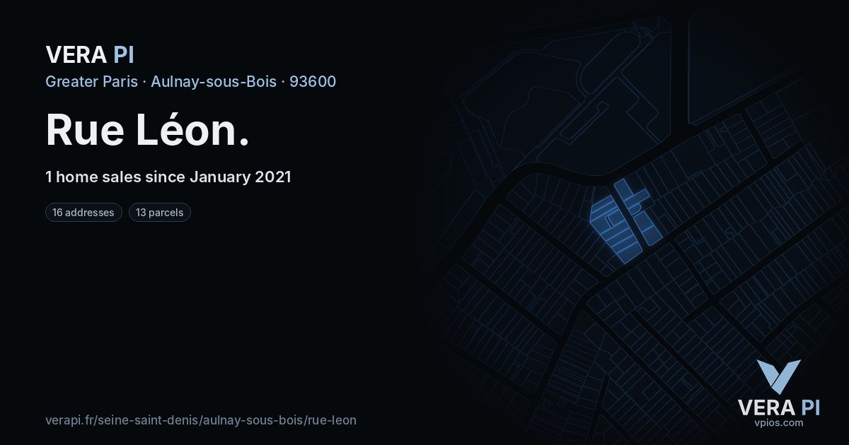 Rue Léon, Aulnay-sous-Bois at night – every parcel coloured by the prices around it, the street's own parcels lit