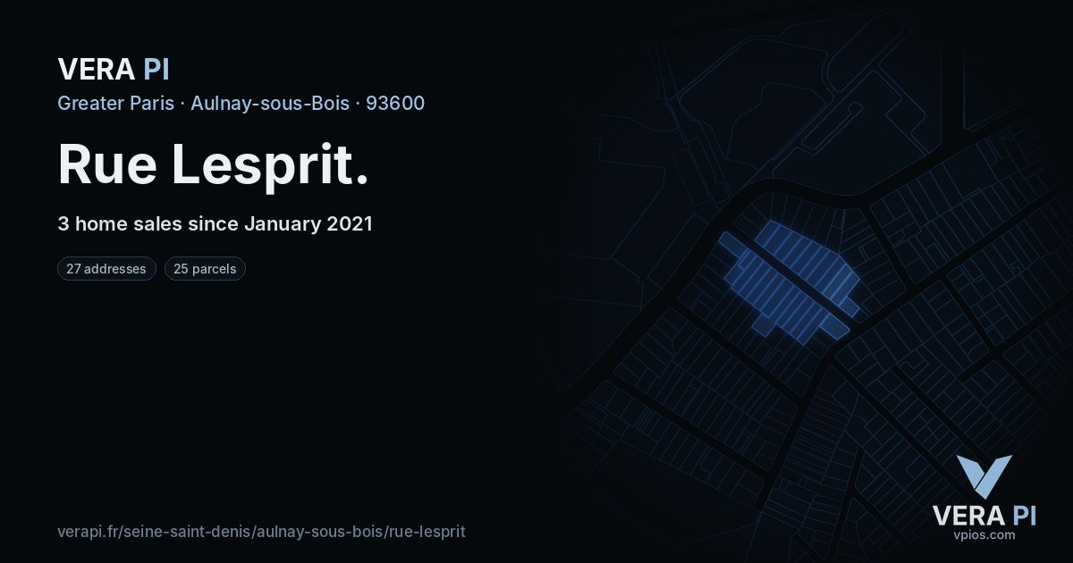Rue Lesprit, Aulnay-sous-Bois at night – every parcel coloured by the prices around it, the street's own parcels lit