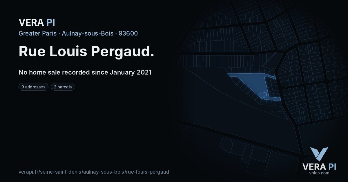 Rue Louis Pergaud, Aulnay-sous-Bois at night – every parcel coloured by the prices around it, the street's own parcels lit