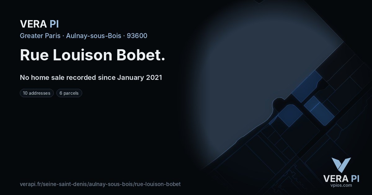 Rue Louison Bobet, Aulnay-sous-Bois at night – every parcel coloured by the prices around it, the street's own parcels lit
