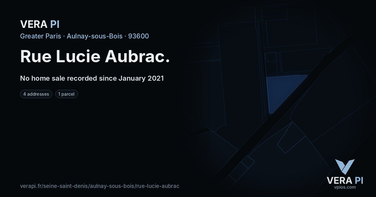 Rue Lucie Aubrac, Aulnay-sous-Bois at night – every parcel coloured by the prices around it, the street's own parcels lit