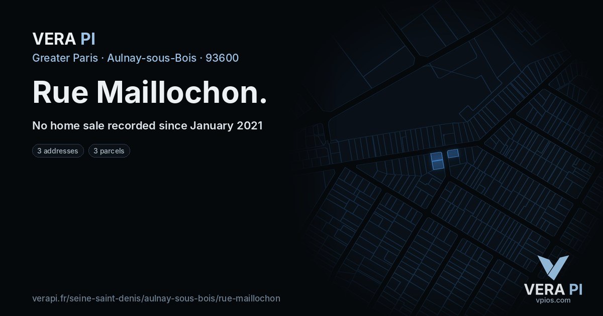Rue Maillochon, Aulnay-sous-Bois at night – every parcel coloured by the prices around it, the street's own parcels lit