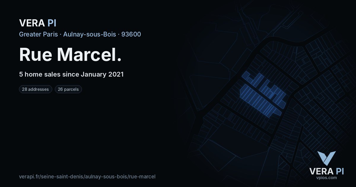 Rue Marcel, Aulnay-sous-Bois at night – every parcel coloured by the prices around it, the street's own parcels lit