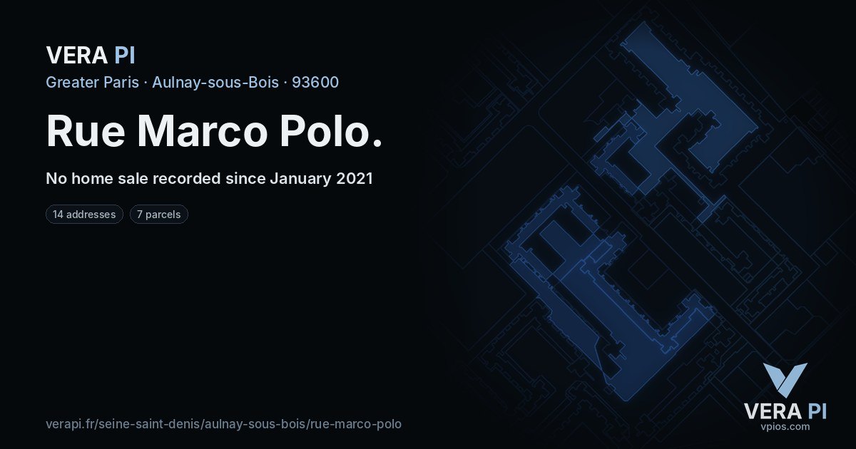 Rue Marco Polo, Aulnay-sous-Bois at night – every parcel coloured by the prices around it, the street's own parcels lit