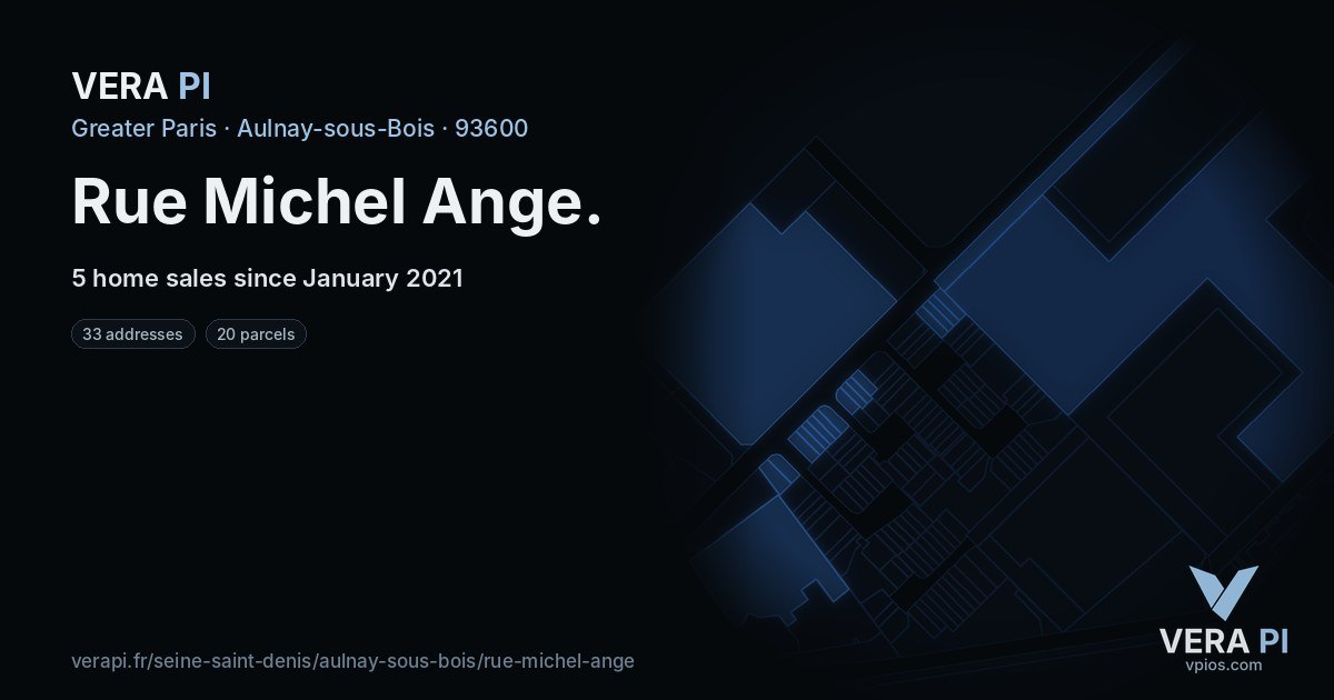 Rue Michel Ange, Aulnay-sous-Bois at night – every parcel coloured by the prices around it, the street's own parcels lit