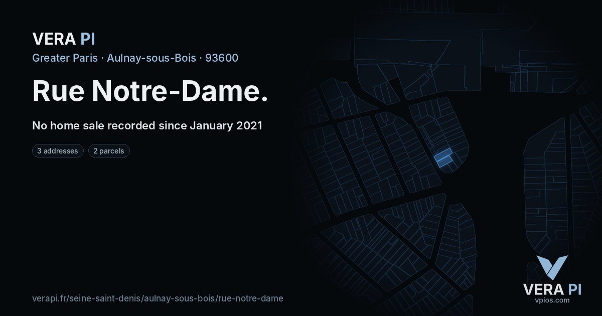 Rue Notre-Dame, Aulnay-sous-Bois at night – every parcel coloured by the prices around it, the street's own parcels lit