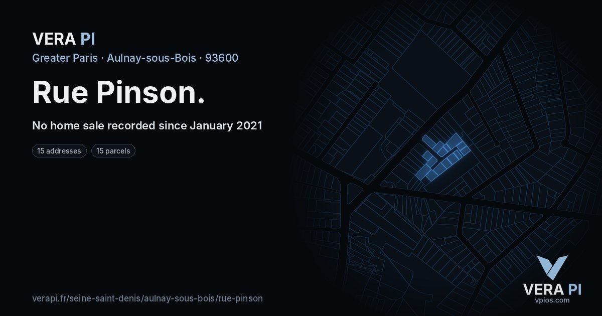 Rue Pinson, Aulnay-sous-Bois at night – every parcel coloured by the prices around it, the street's own parcels lit