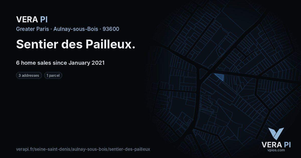 Sentier des Pailleux, Aulnay-sous-Bois at night – every parcel coloured by the prices around it, the street's own parcels lit