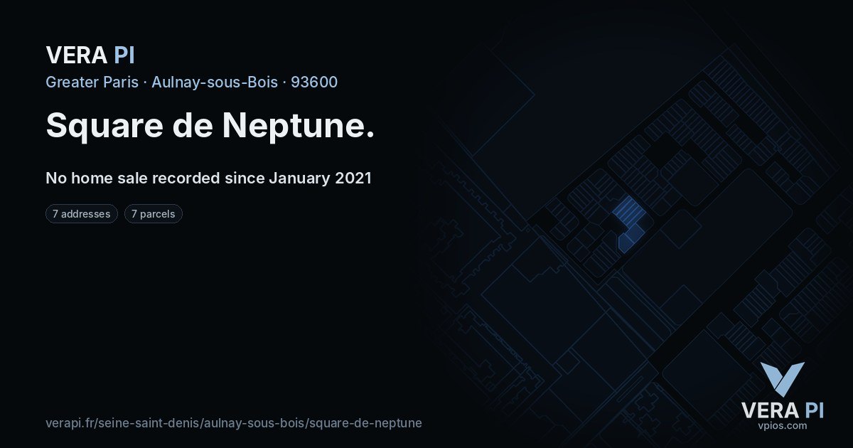 Square de Neptune, Aulnay-sous-Bois at night – every parcel coloured by the prices around it, the street's own parcels lit