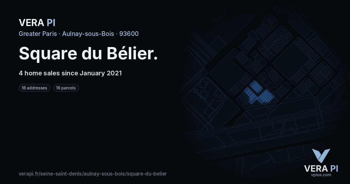 Square du Bélier, Aulnay-sous-Bois at night – every parcel coloured by the prices around it, the street's own parcels lit