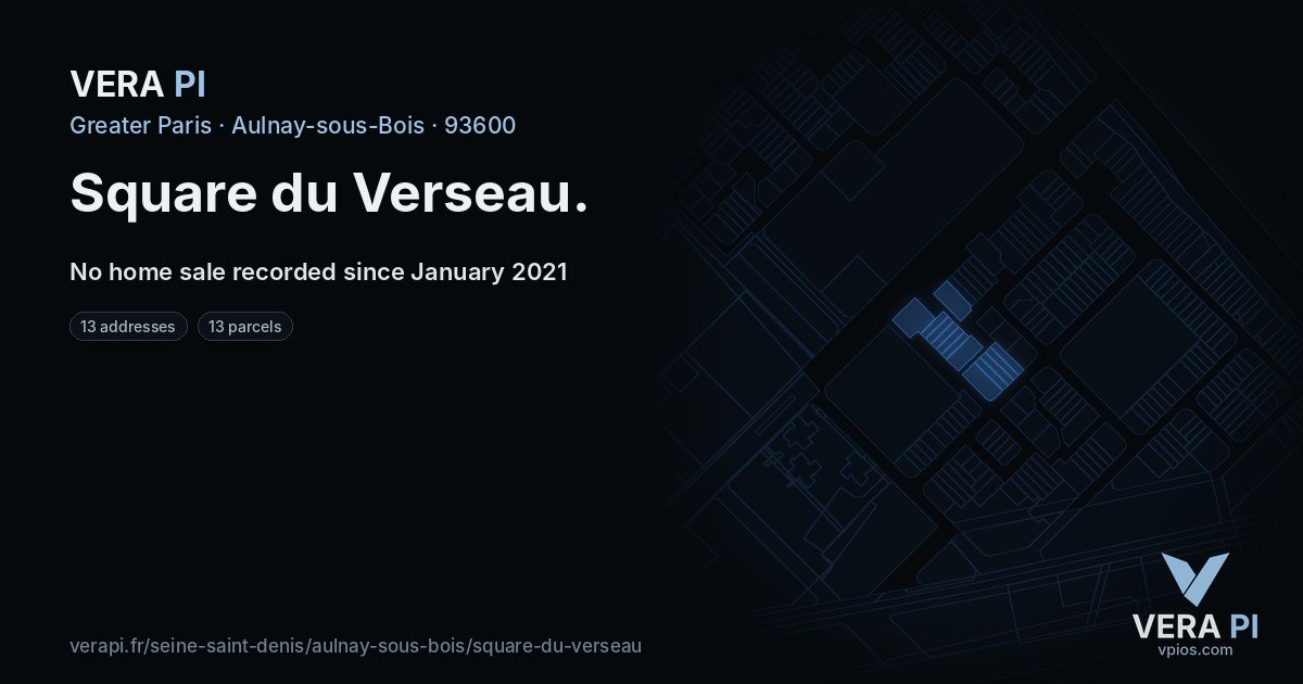 Square du Verseau, Aulnay-sous-Bois at night – every parcel coloured by the prices around it, the street's own parcels lit