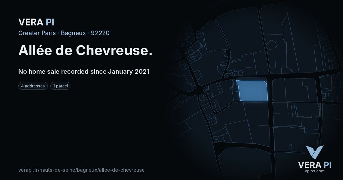 Allée de Chevreuse, Bagneux at night – every parcel coloured by the prices around it, the street's own parcels lit
