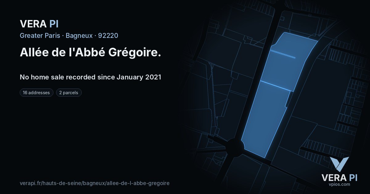 Allée de l'Abbé Grégoire, Bagneux at night – every parcel coloured by the prices around it, the street's own parcels lit