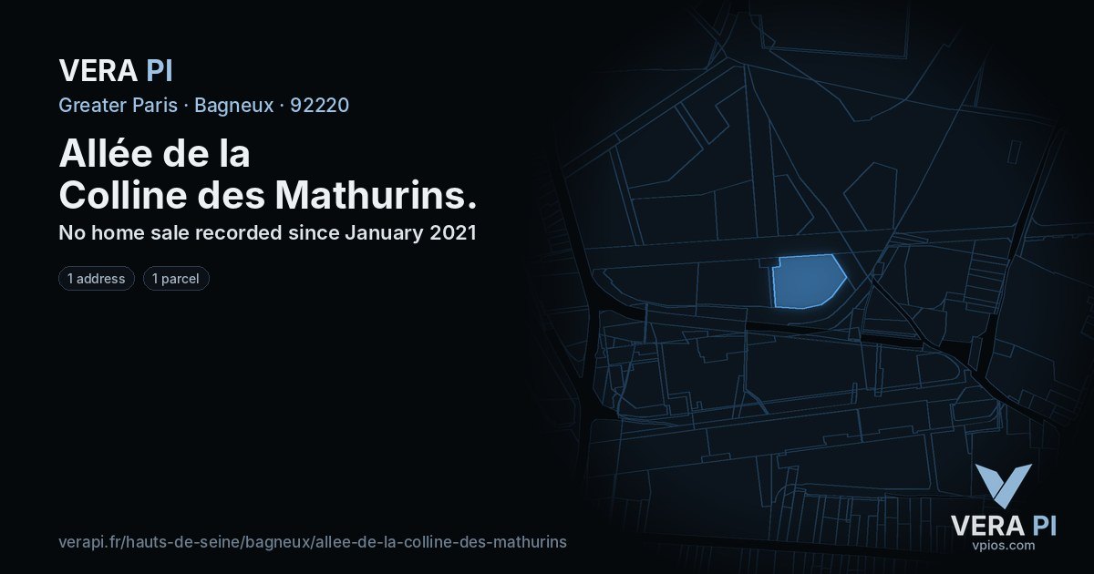 Allée de la Colline des Mathurins, Bagneux at night – every parcel coloured by the prices around it, the street's own parcels lit