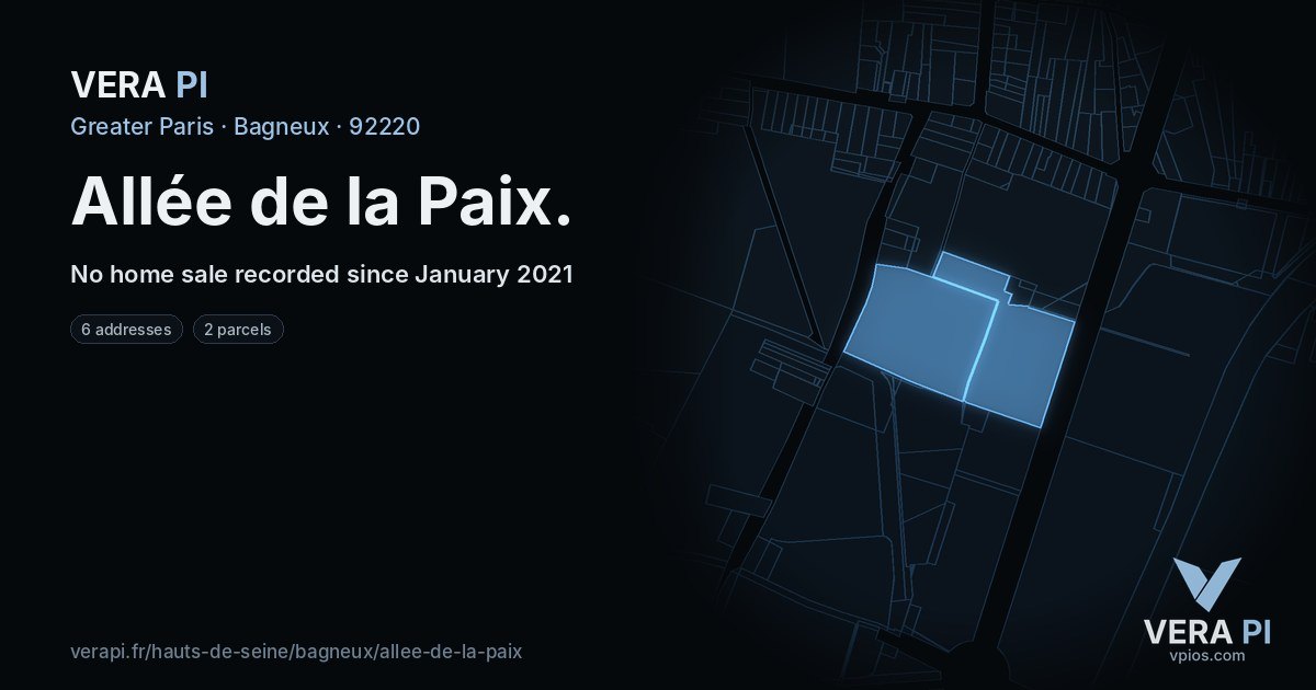 Allée de la Paix, Bagneux at night – every parcel coloured by the prices around it, the street's own parcels lit