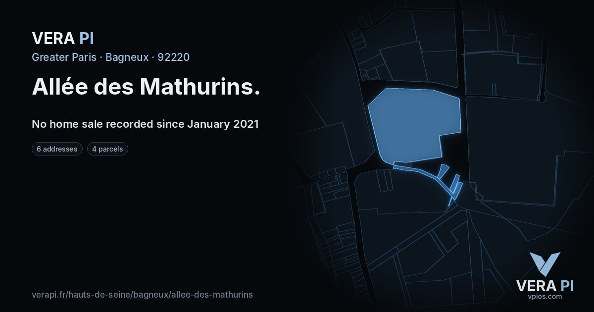 Allée des Mathurins, Bagneux at night – every parcel coloured by the prices around it, the street's own parcels lit