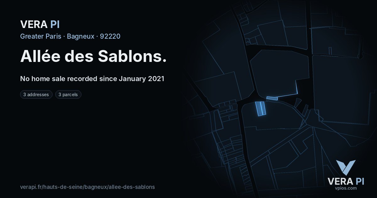 Allée des Sablons, Bagneux at night – every parcel coloured by the prices around it, the street's own parcels lit