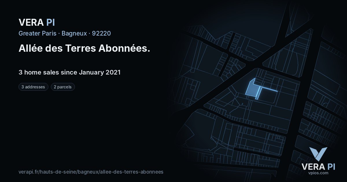 Allée des Terres Abonnées, Bagneux at night – every parcel coloured by the prices around it, the street's own parcels lit
