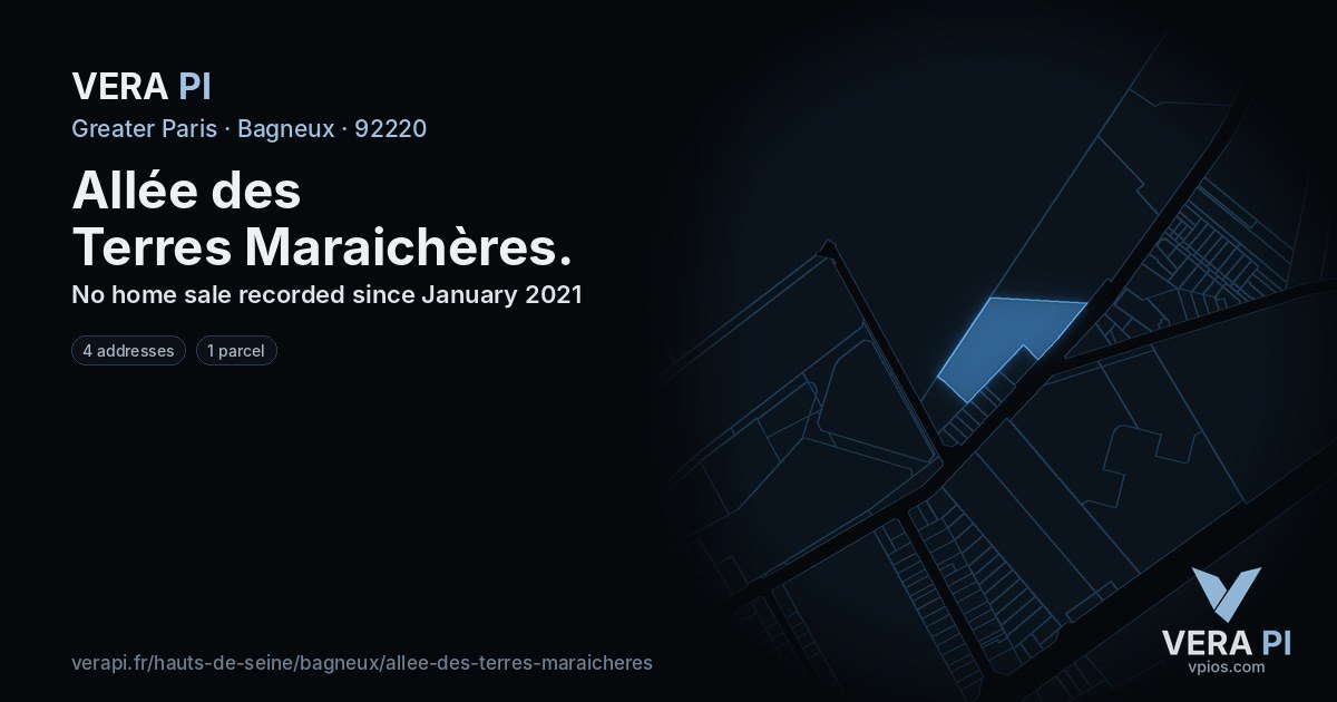 Allée des Terres Maraichères, Bagneux at night – every parcel coloured by the prices around it, the street's own parcels lit