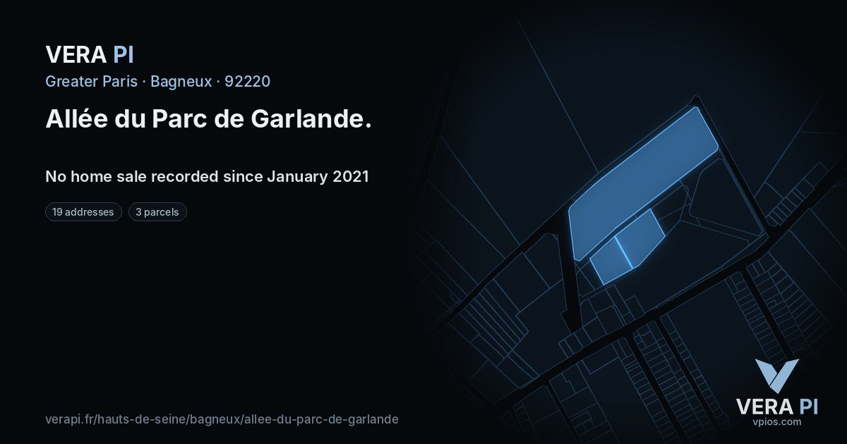 Allée du Parc de Garlande, Bagneux at night – every parcel coloured by the prices around it, the street's own parcels lit