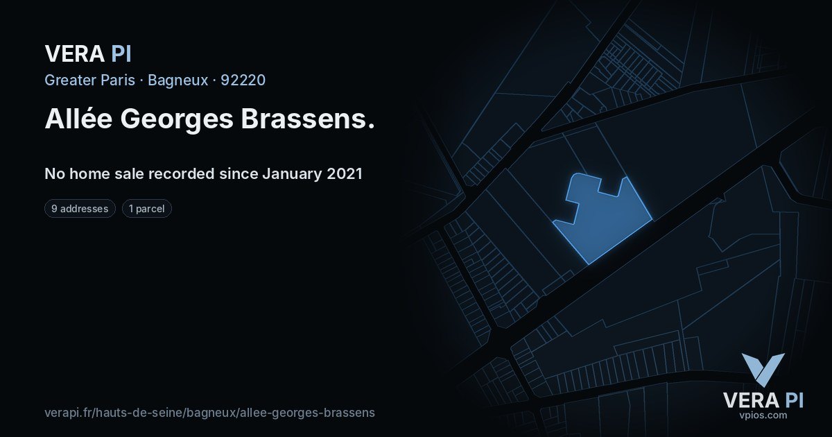 Allée Georges Brassens, Bagneux at night – every parcel coloured by the prices around it, the street's own parcels lit