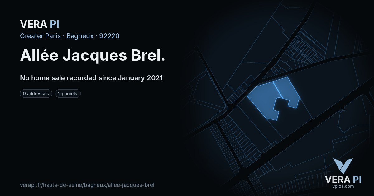 Allée Jacques Brel, Bagneux at night – every parcel coloured by the prices around it, the street's own parcels lit
