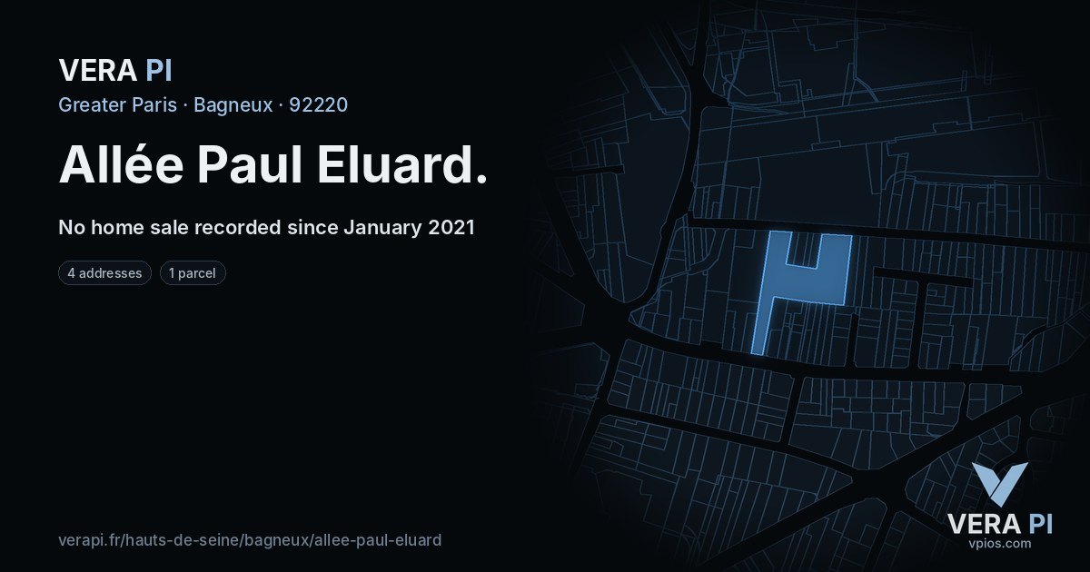 Allée Paul Eluard, Bagneux at night – every parcel coloured by the prices around it, the street's own parcels lit