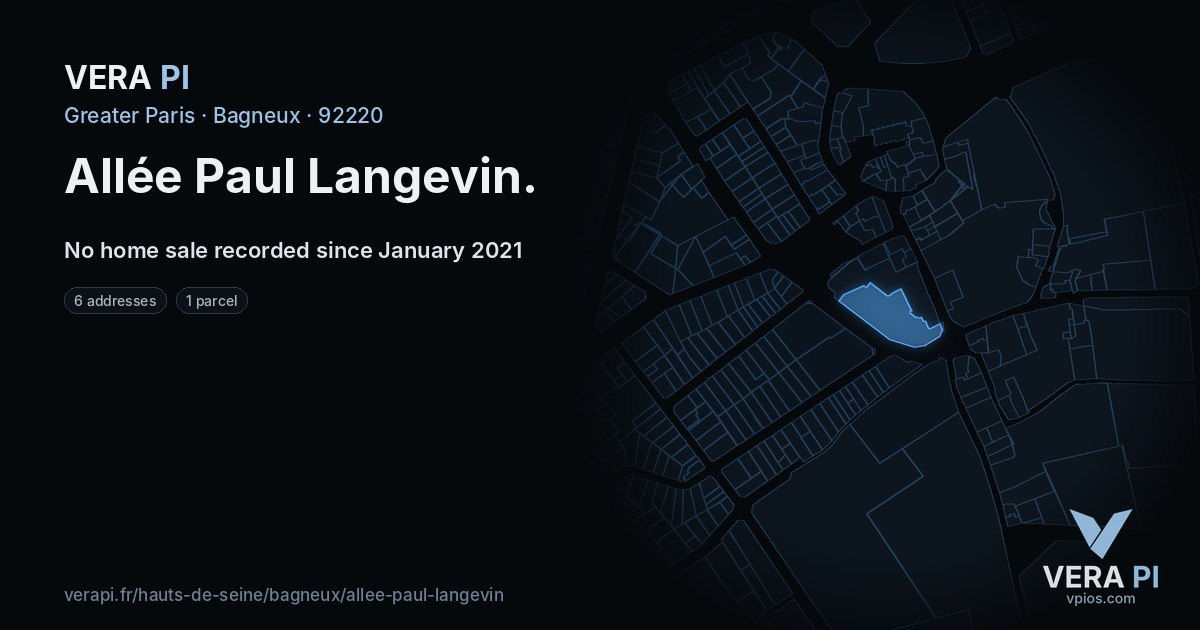 Allée Paul Langevin, Bagneux at night – every parcel coloured by the prices around it, the street's own parcels lit