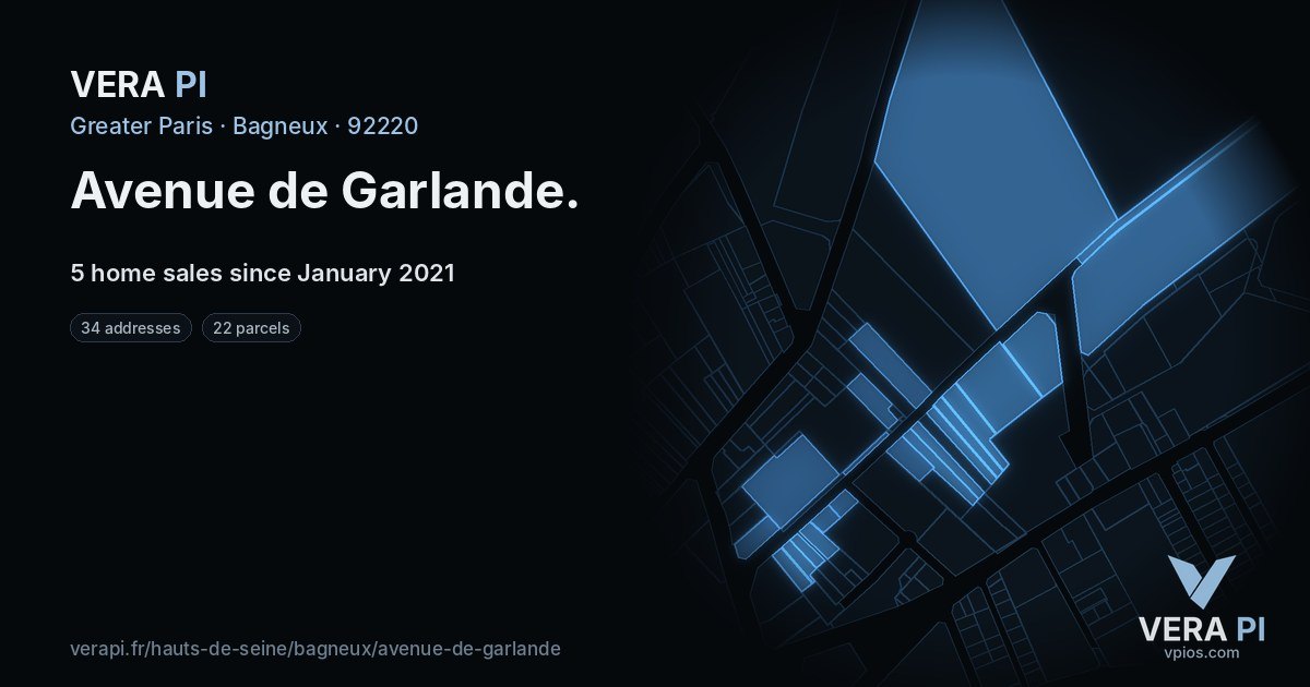 Avenue de Garlande, Bagneux at night – every parcel coloured by the prices around it, the street's own parcels lit