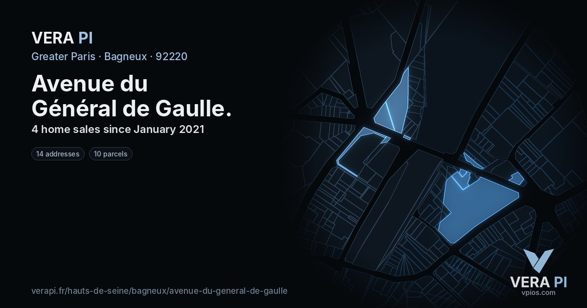 Avenue du Général de Gaulle, Bagneux at night – every parcel coloured by the prices around it, the street's own parcels lit