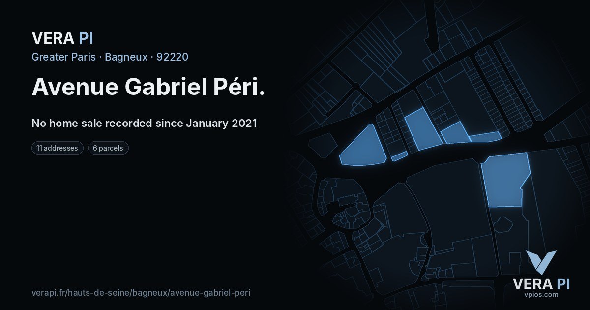 Avenue Gabriel Péri, Bagneux at night – every parcel coloured by the prices around it, the street's own parcels lit