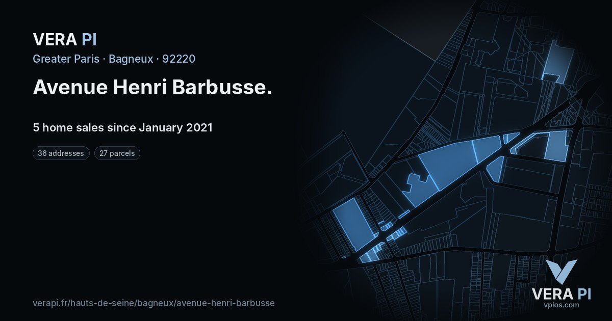 Avenue Henri Barbusse, Bagneux at night – every parcel coloured by the prices around it, the street's own parcels lit
