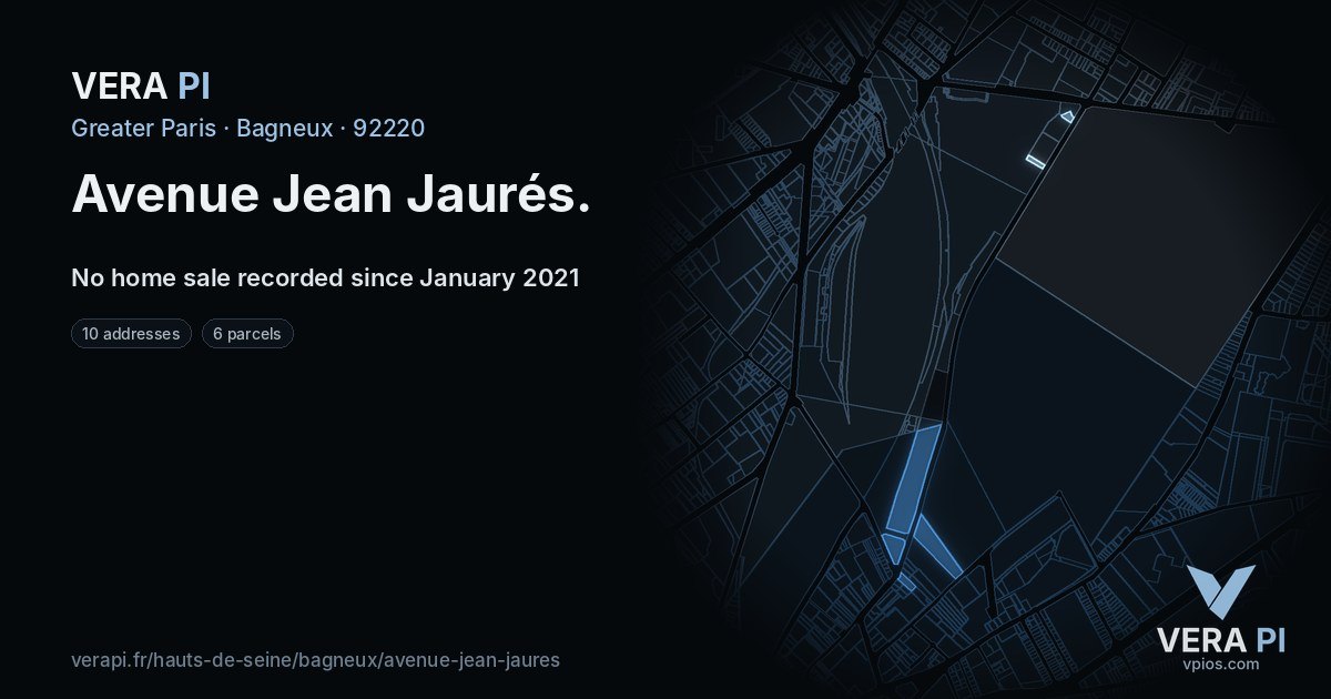 Avenue Jean Jaurés, Bagneux at night – every parcel coloured by the prices around it, the street's own parcels lit