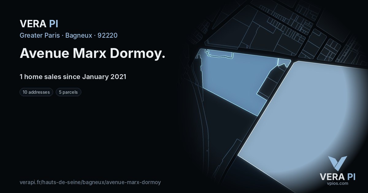 Avenue Marx Dormoy, Bagneux at night – every parcel coloured by the prices around it, the street's own parcels lit