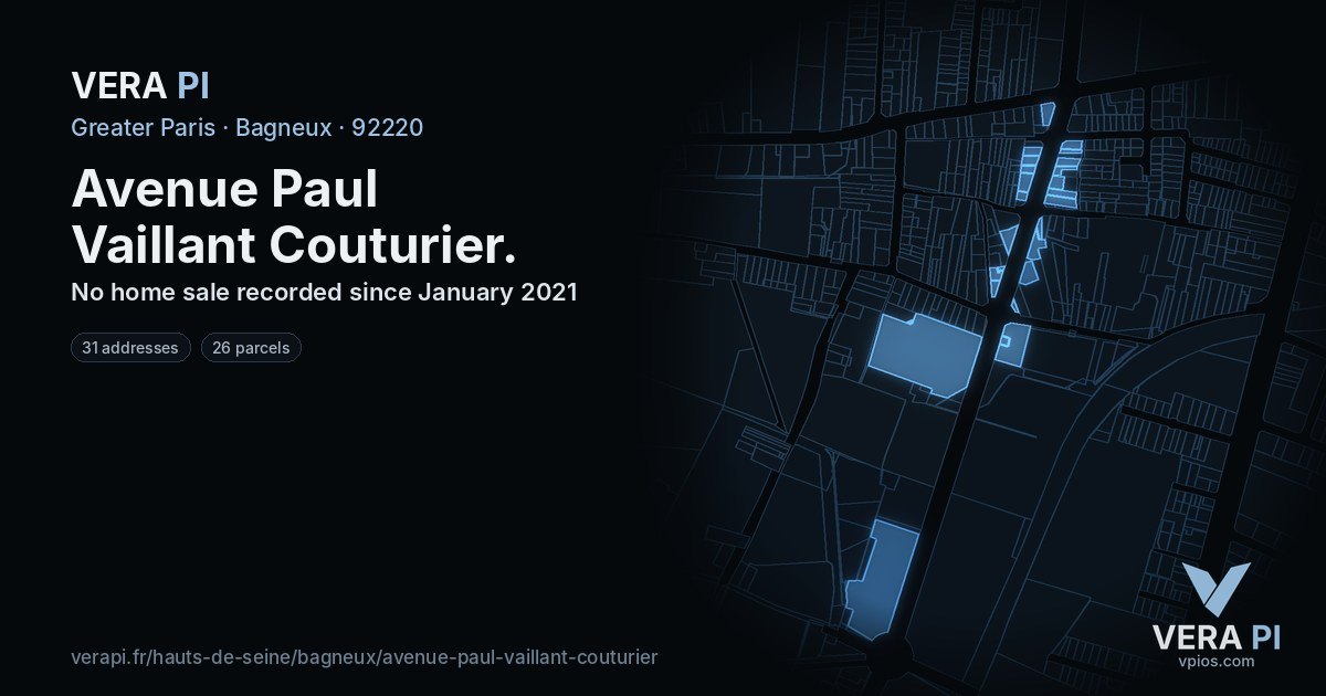 Avenue Paul Vaillant Couturier, Bagneux at night – every parcel coloured by the prices around it, the street's own parcels lit
