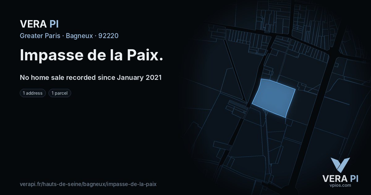 Impasse de la Paix, Bagneux at night – every parcel coloured by the prices around it, the street's own parcels lit