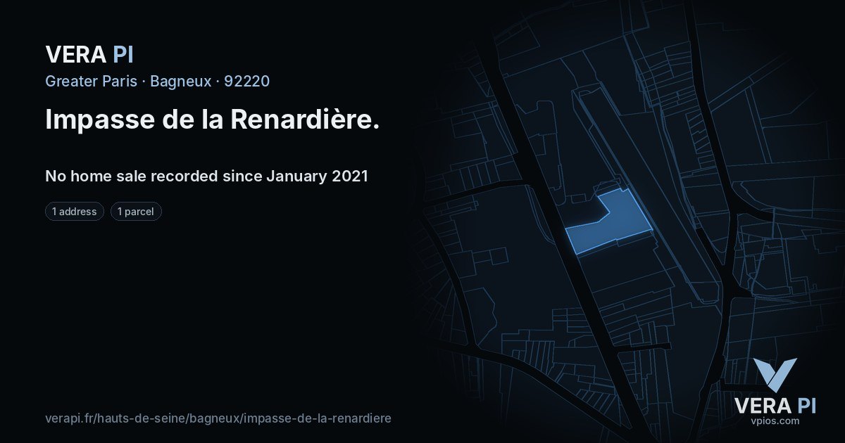 Impasse de la Renardière, Bagneux at night – every parcel coloured by the prices around it, the street's own parcels lit