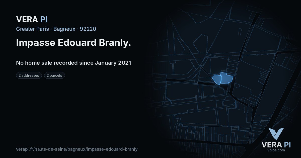 Impasse Edouard Branly, Bagneux at night – every parcel coloured by the prices around it, the street's own parcels lit