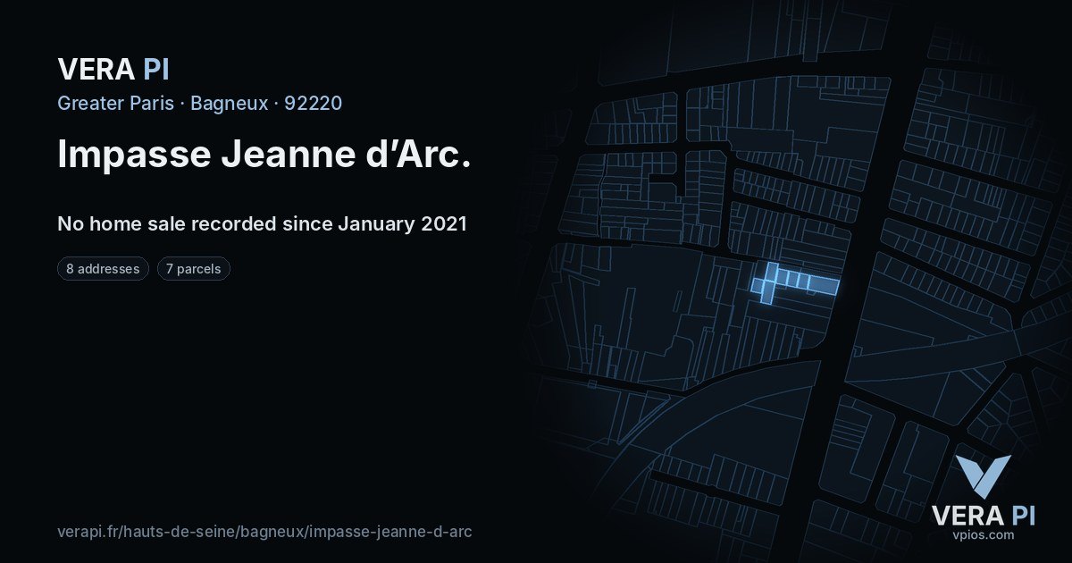 Impasse Jeanne d’Arc, Bagneux at night – every parcel coloured by the prices around it, the street's own parcels lit