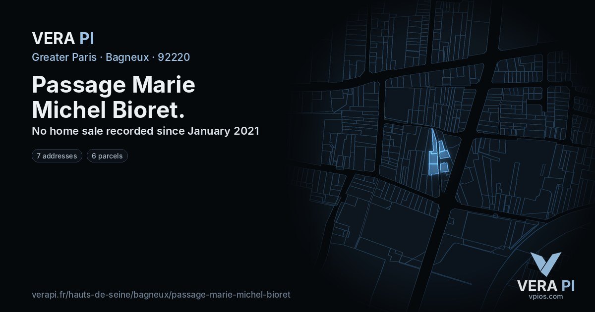 Passage Marie Michel Bioret, Bagneux at night – every parcel coloured by the prices around it, the street's own parcels lit
